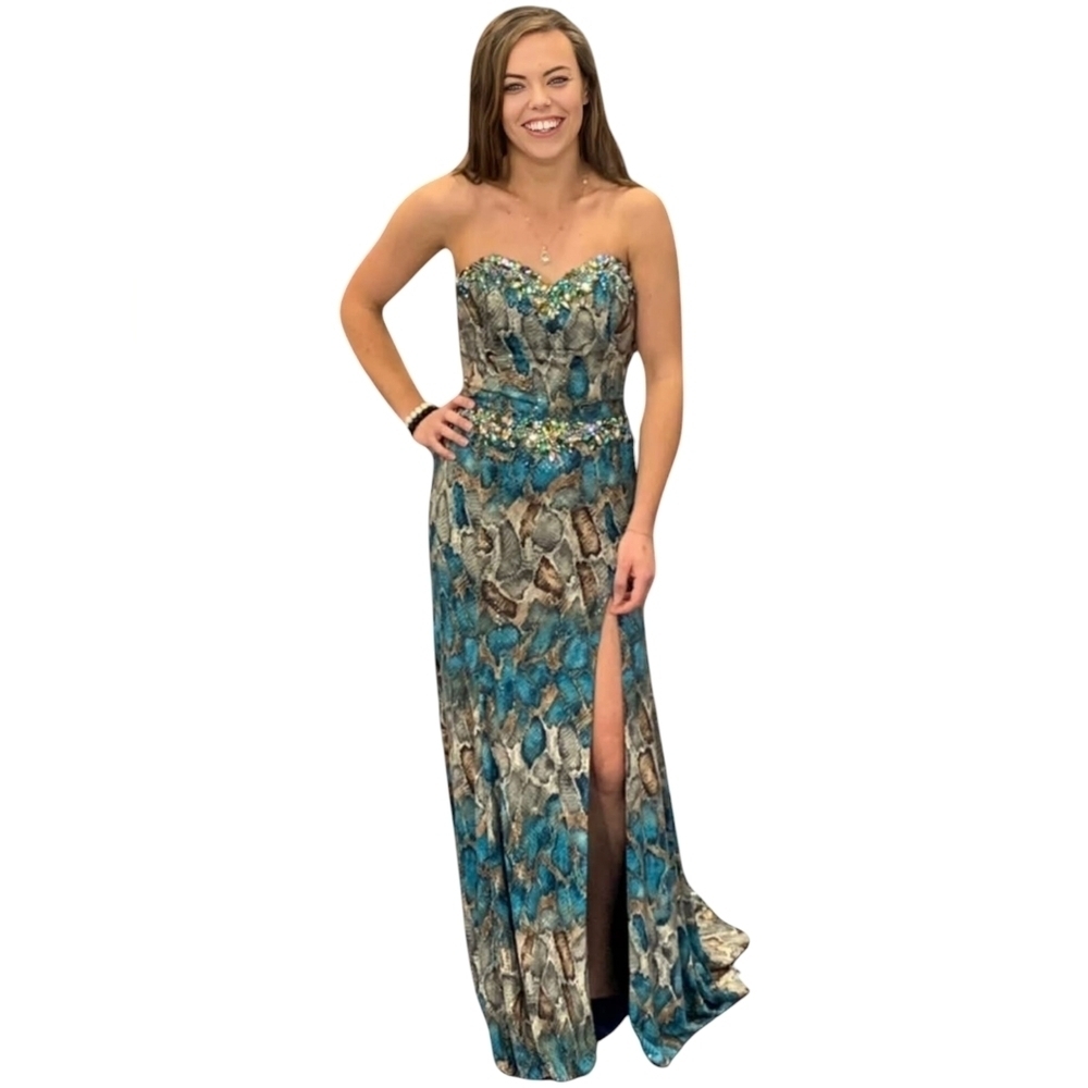 Terani Couture Strapless Animal Print Evening Gown - Picture 3 of 12
